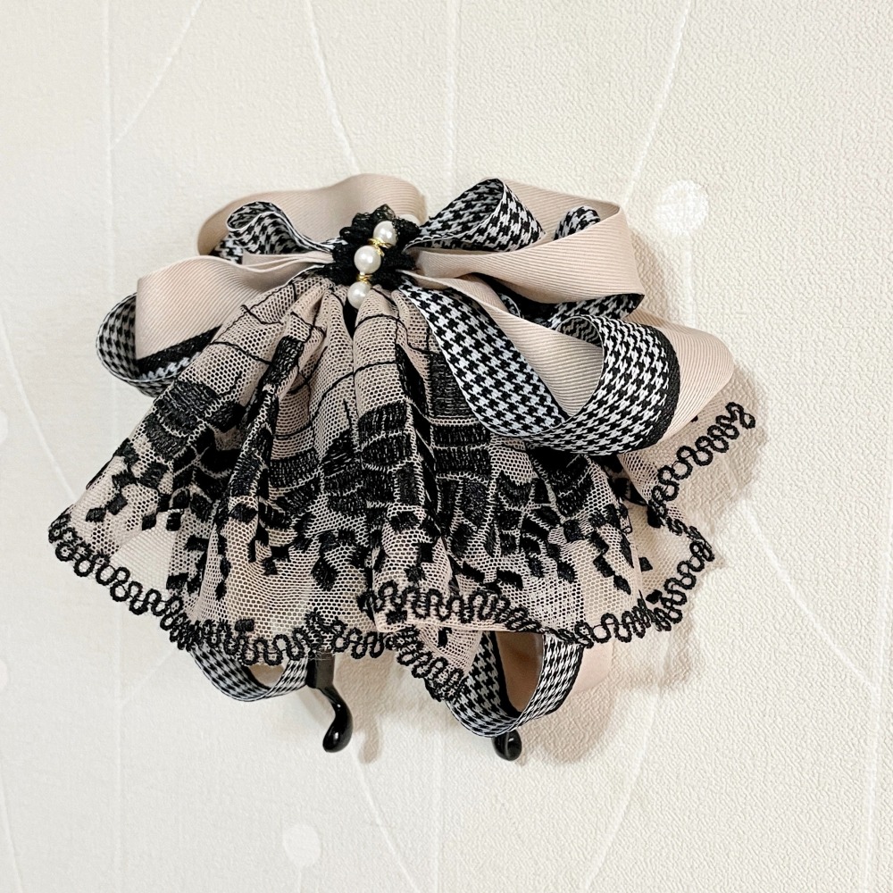 ＊哈娜髮飾＊法式蕾絲香蕉夾 鯊魚夾 大腸圈 髮圈 馬尾夾 髮夾 蝴蝶結相交夾 壓夾 三爪夾 包頭抓夾 髮叉 髮梳 邊夾-細節圖2