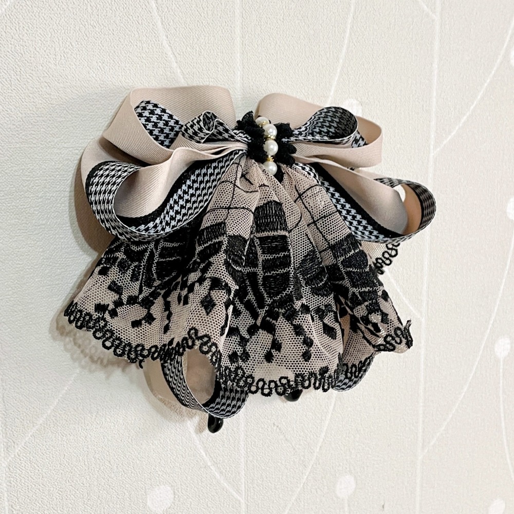 ＊哈娜髮飾＊法式蕾絲香蕉夾 鯊魚夾 大腸圈 髮圈 馬尾夾 髮夾 蝴蝶結相交夾 壓夾 三爪夾 包頭抓夾 髮叉 髮梳 邊夾-細節圖3