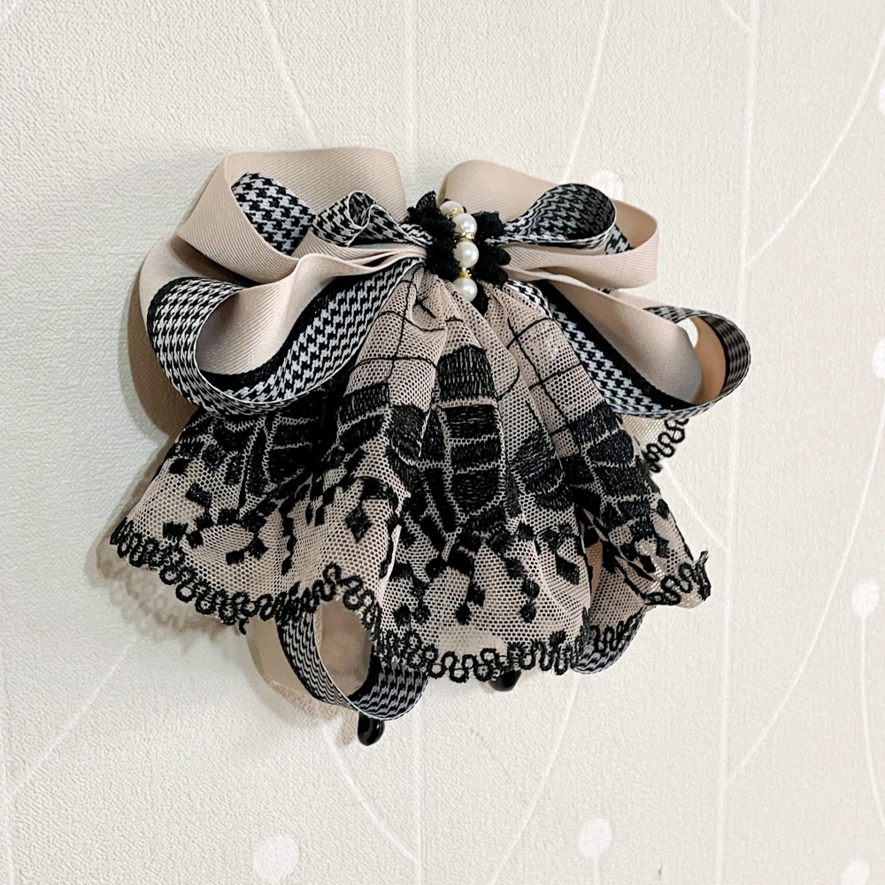 ＊哈娜髮飾＊法式蕾絲香蕉夾 鯊魚夾 大腸圈 髮圈 馬尾夾 髮夾 蝴蝶結相交夾 壓夾 三爪夾 包頭抓夾 髮叉 髮梳 邊夾-細節圖3