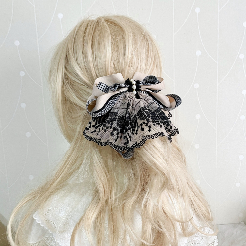 ＊哈娜髮飾＊法式蕾絲香蕉夾 鯊魚夾 大腸圈 髮圈 馬尾夾 髮夾 蝴蝶結相交夾 壓夾 三爪夾 包頭抓夾 髮叉 髮梳 邊夾-細節圖4