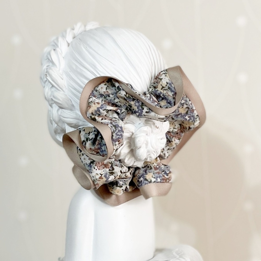 滾邊大腸圈/ 淺灰色髮圈 大腸髮圈 髮束 髮繩 髮飾 頭飾 禮物 髮量多 髮量少 手工-細節圖2