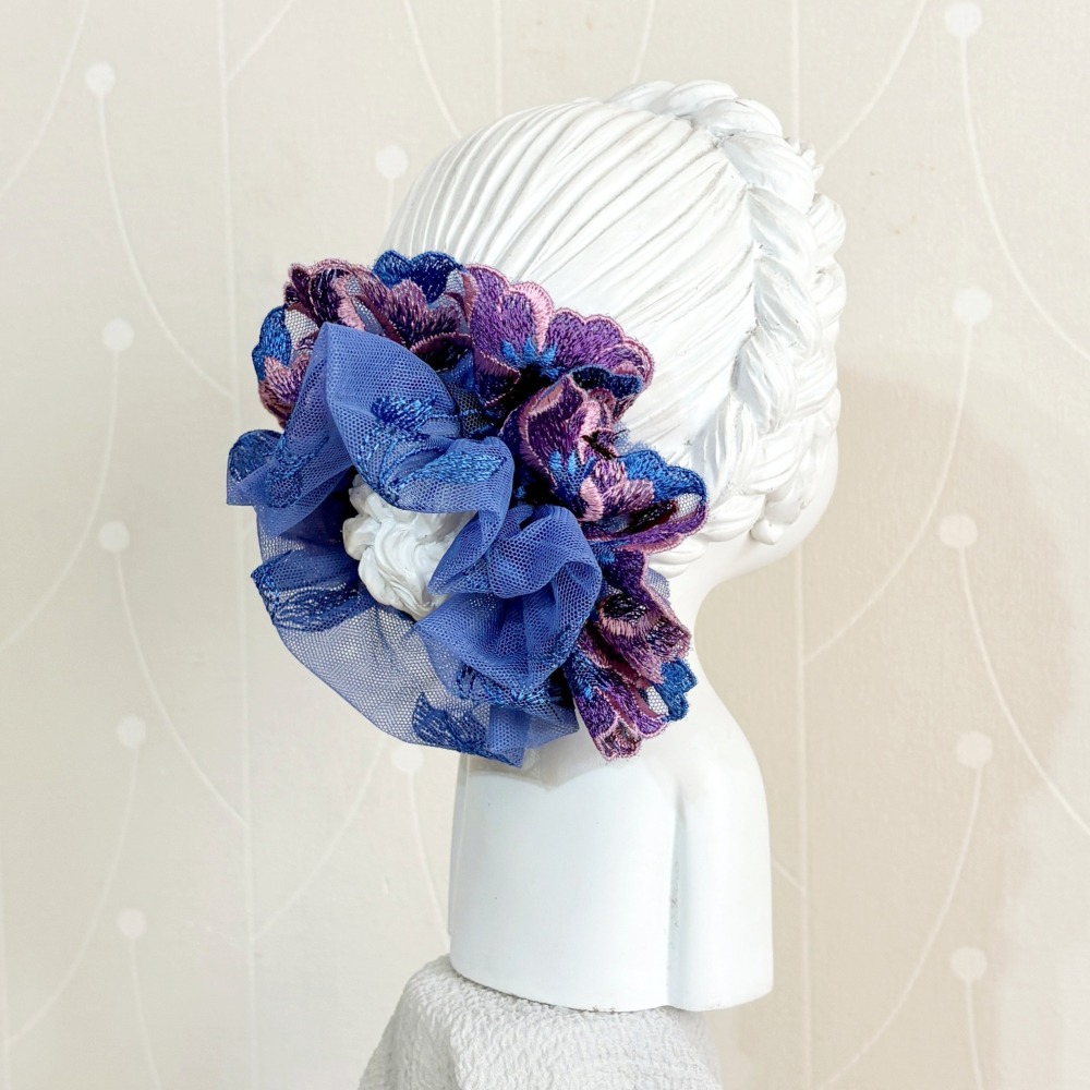 ＊哈娜髮飾＊法式刺繡蕾絲大腸圈/ 髮圈 大腸髮圈 髮束 髮繩 髮飾 頭飾 禮物 台灣製 獨家 MIT-細節圖4