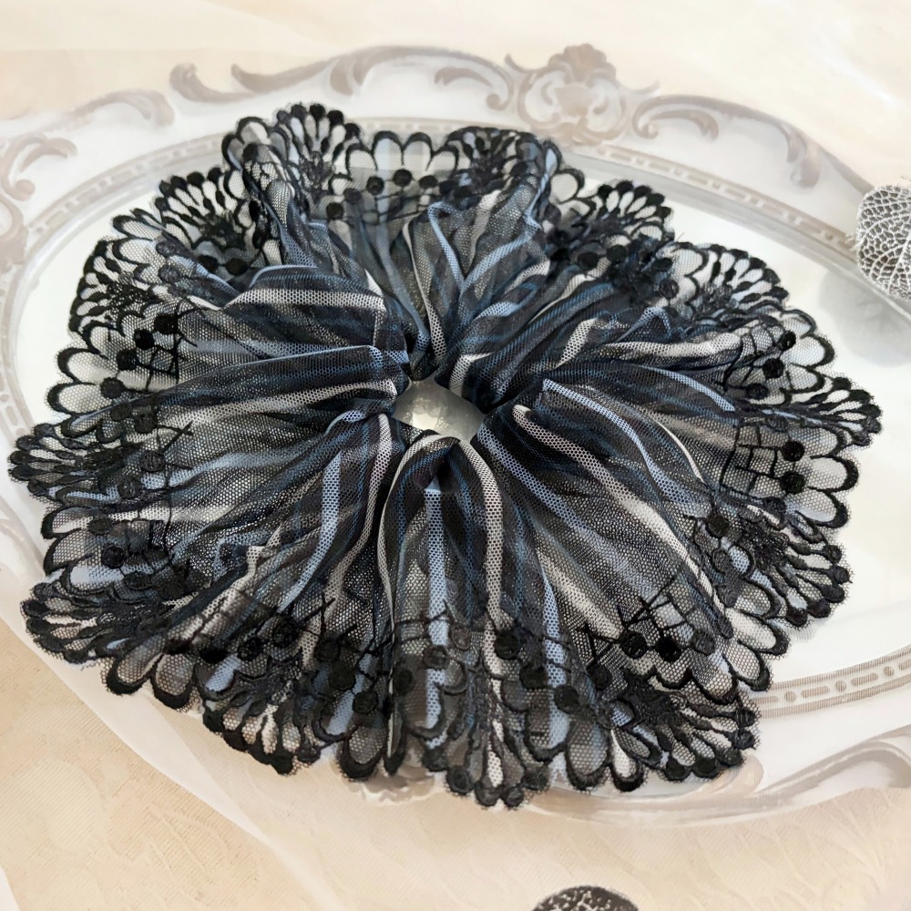 ＊哈娜髮飾＊法式刺繡蕾絲大腸圈/ 髮圈 大腸髮圈 髮束 髮繩 髮飾 頭飾 禮物-細節圖2