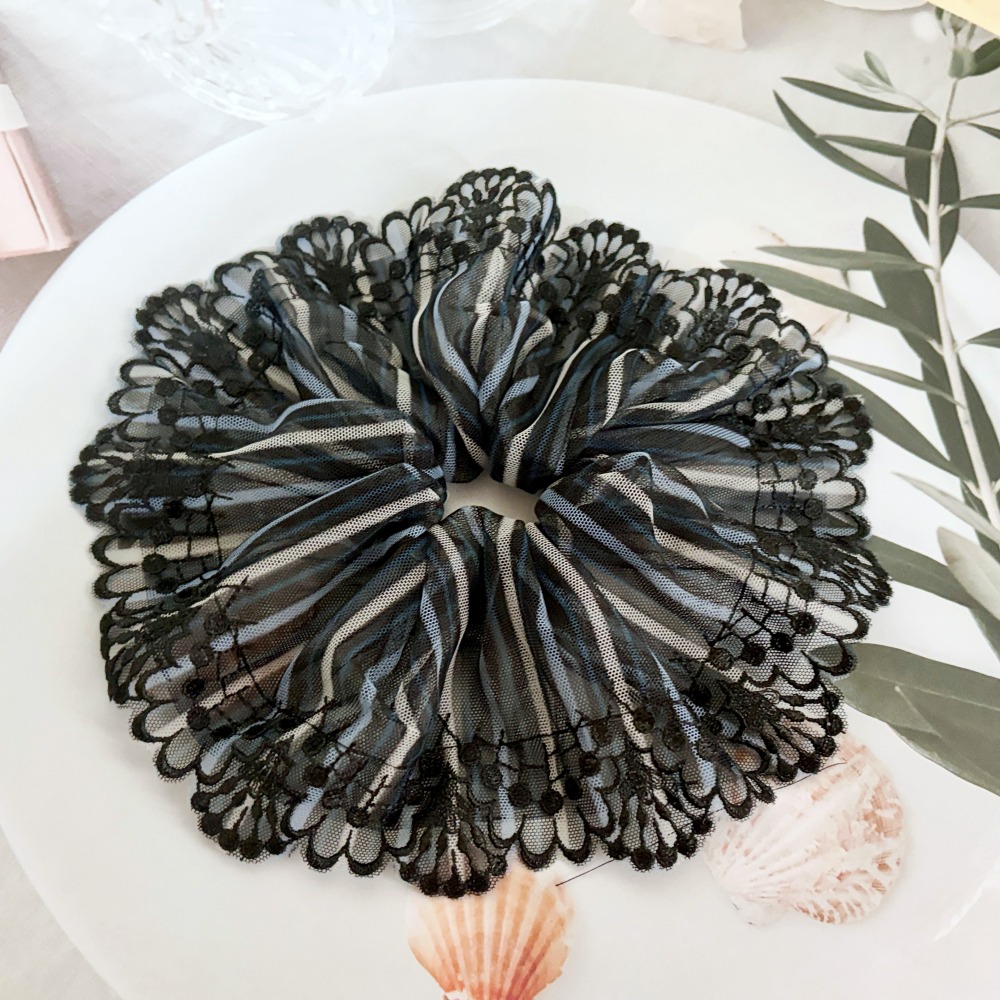 ＊哈娜髮飾＊法式刺繡蕾絲大腸圈/ 髮圈 大腸髮圈 髮束 髮繩 髮飾 頭飾 禮物-細節圖4