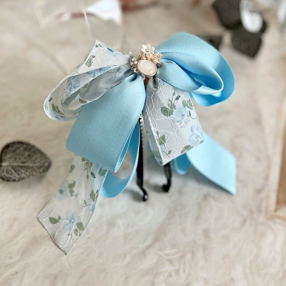 ＊哈娜髮飾＊手工仙女夾 淺藍 大蝴蝶結 香蕉夾 鯊魚夾 髮圈 馬尾夾 髮夾 相交夾 三爪夾 包頭抓夾 髮叉 髮梳 邊夾-細節圖5