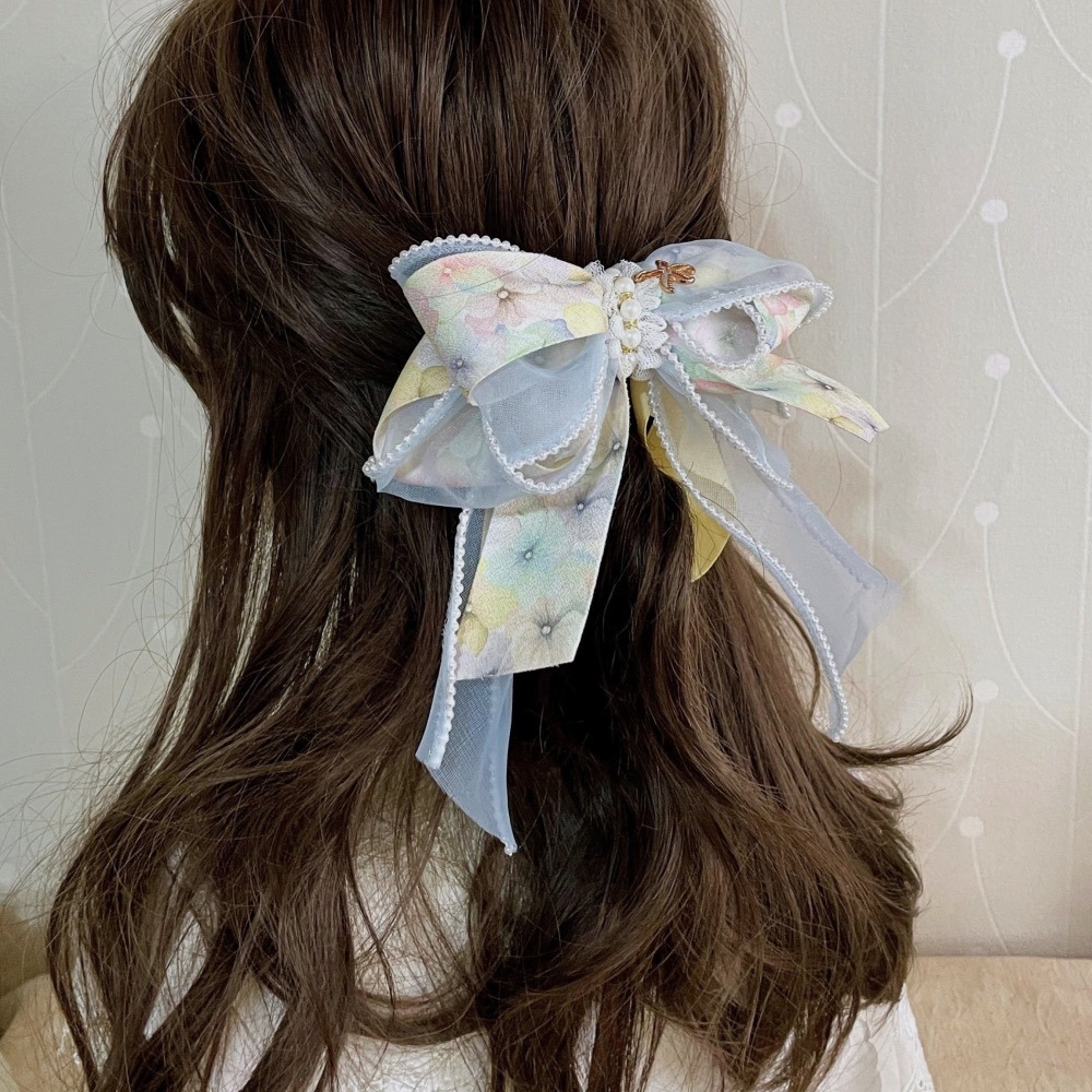 ＊哈娜髮飾＊手工仙女夾~珍珠紗 香蕉夾 鯊魚夾髮圈 馬尾夾 蝴蝶結髮夾 相交夾 三爪夾 包頭抓夾 髮叉 髮梳 邊夾-細節圖2