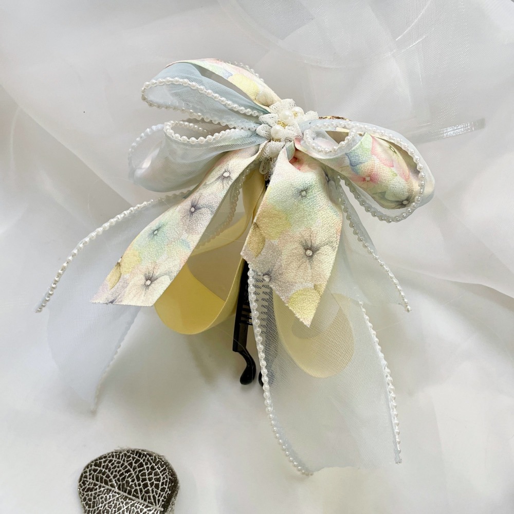 ＊哈娜髮飾＊手工仙女夾~珍珠紗 香蕉夾 鯊魚夾髮圈 馬尾夾 蝴蝶結髮夾 相交夾 三爪夾 包頭抓夾 髮叉 髮梳 邊夾-細節圖3