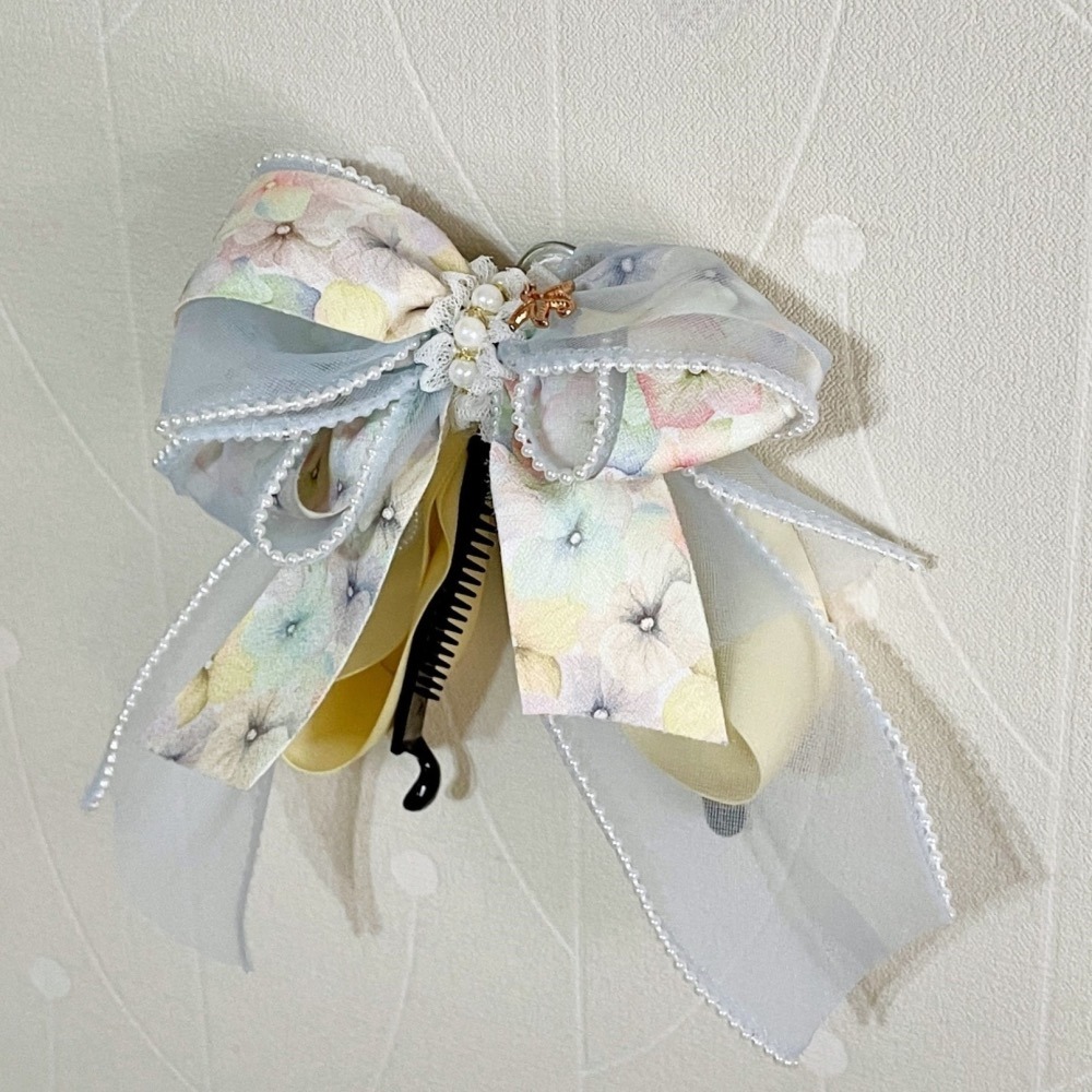 ＊哈娜髮飾＊手工仙女夾~珍珠紗 香蕉夾 鯊魚夾髮圈 馬尾夾 蝴蝶結髮夾 相交夾 三爪夾 包頭抓夾 髮叉 髮梳 邊夾-細節圖5