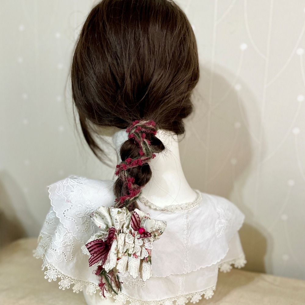 刺繡蕾絲皺褶髮夾/ 馬尾夾 編織髮插 馬尾插 髮叉 髮梳 邊夾 髮飾 壓夾 瀏海夾 彈簧夾 法國夾 法式夾 自動夾-細節圖5