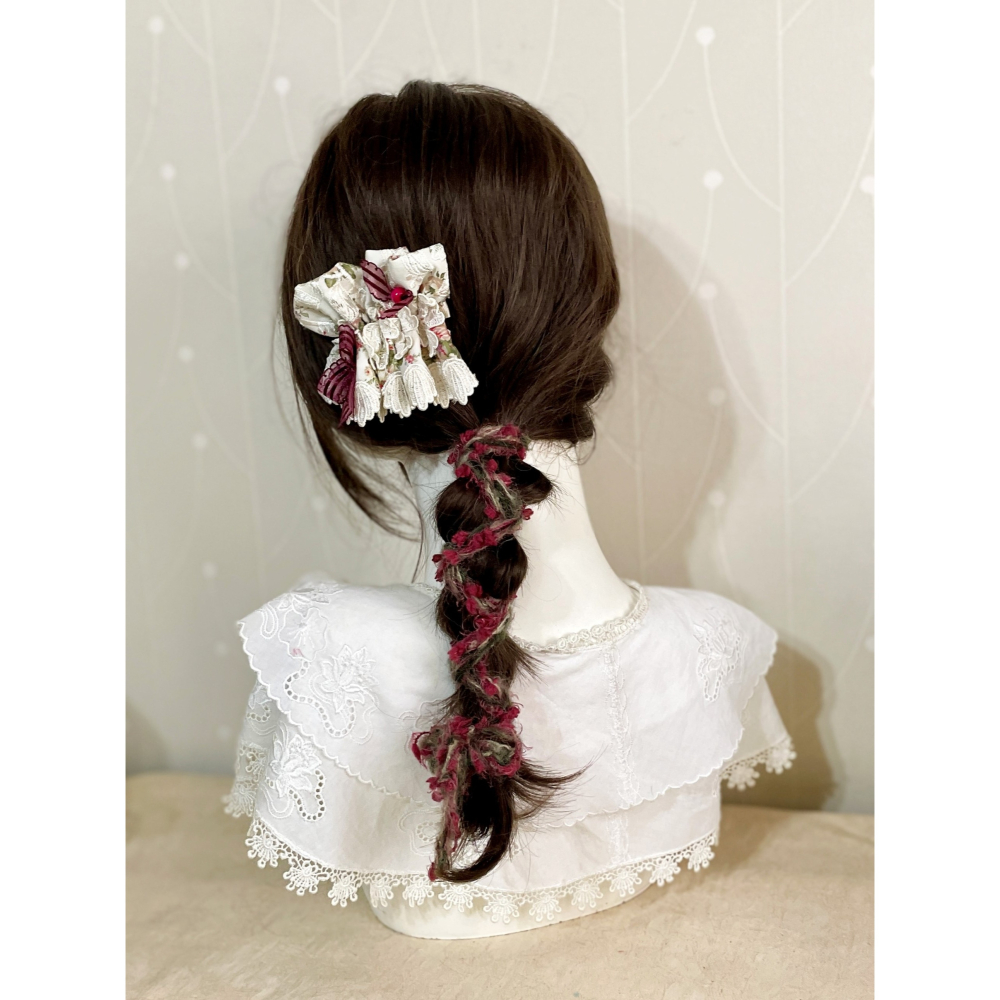 刺繡蕾絲皺褶髮夾/ 馬尾夾 編織髮插 馬尾插 髮叉 髮梳 邊夾 髮飾 壓夾 瀏海夾 彈簧夾 法國夾 法式夾 自動夾-細節圖6