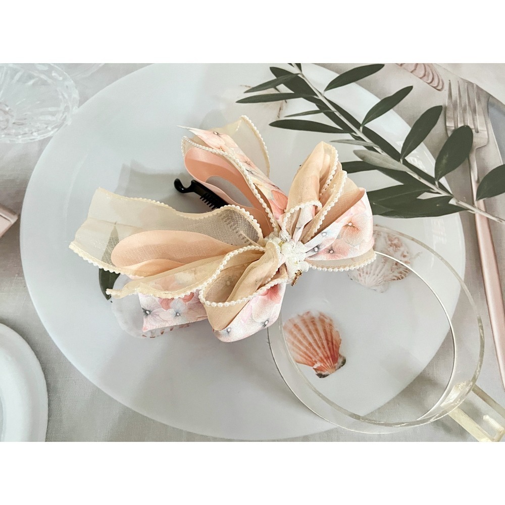 ＊哈娜髮飾＊手工仙女夾~珍珠紗 香蕉夾 鯊魚夾髮圈 馬尾夾 蝴蝶結髮夾 相交夾 三爪夾 包頭抓夾 髮叉 髮梳 邊夾-細節圖2