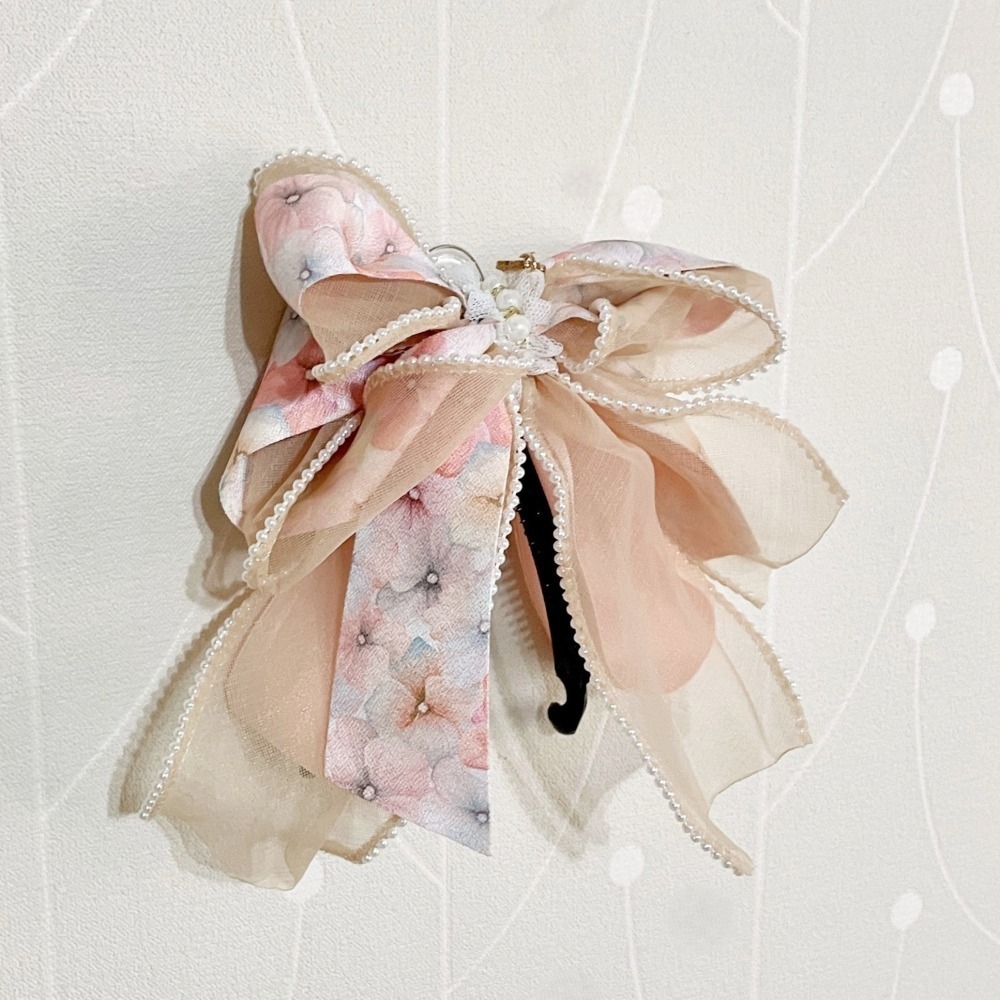 ＊哈娜髮飾＊手工仙女夾~珍珠紗 香蕉夾 鯊魚夾髮圈 馬尾夾 蝴蝶結髮夾 相交夾 三爪夾 包頭抓夾 髮叉 髮梳 邊夾-細節圖3