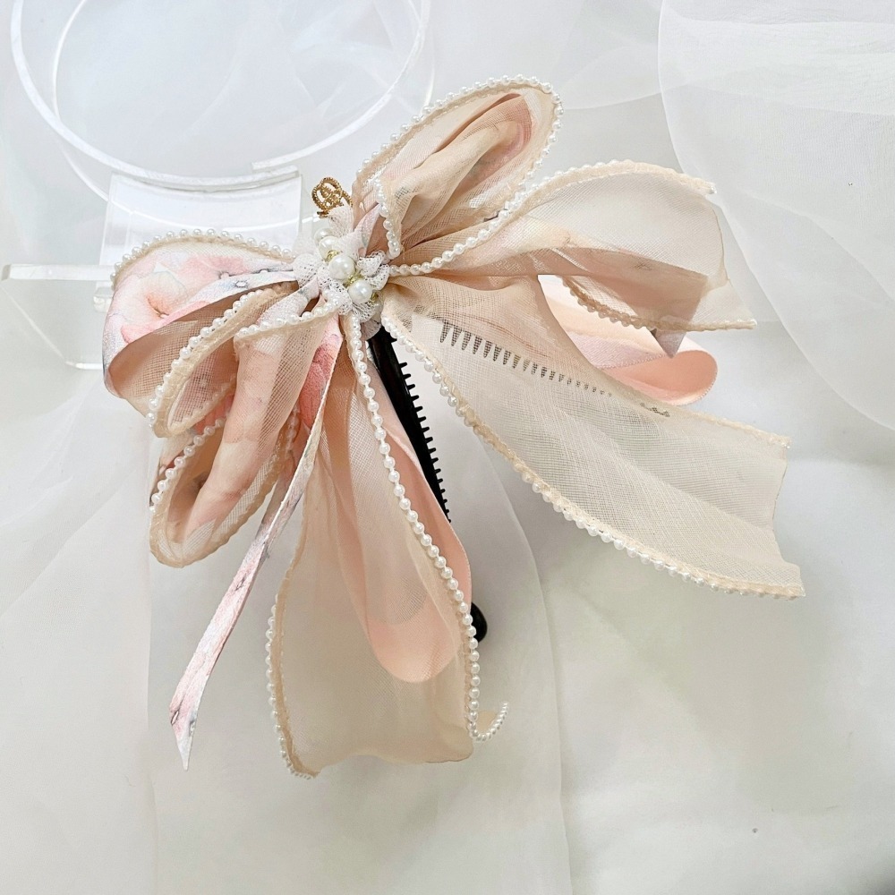 ＊哈娜髮飾＊手工仙女夾~珍珠紗 香蕉夾 鯊魚夾髮圈 馬尾夾 蝴蝶結髮夾 相交夾 三爪夾 包頭抓夾 髮叉 髮梳 邊夾-細節圖6