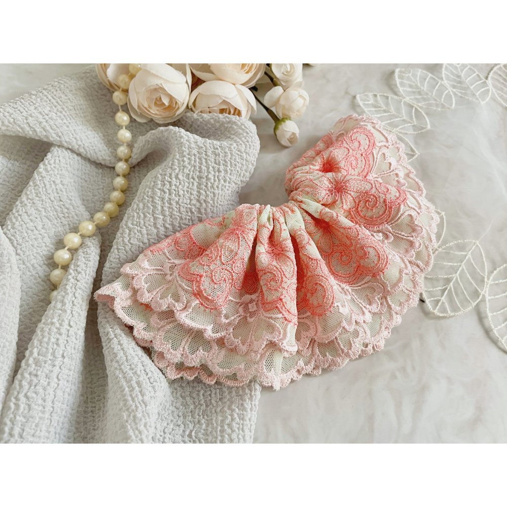 ＊哈娜髮飾＊法式刺繡蕾絲大腸圈/ 髮圈 大腸髮圈 髮束 髮繩 髮飾 頭飾 禮物-細節圖3