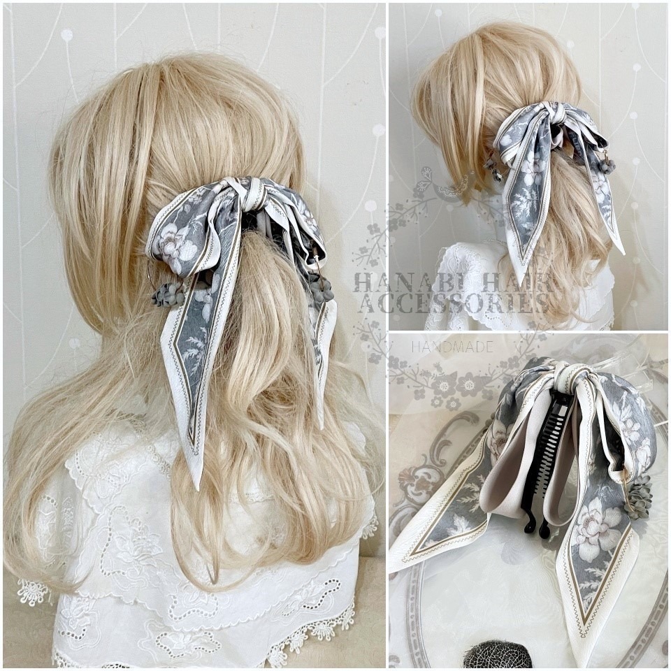 ＊哈娜髮飾＊法式絲巾式仙女夾/ 香蕉夾 大腸圈 髮圈 馬尾夾 髮夾 相交夾 三爪夾 包頭抓夾 鯊魚夾 髮叉 髮梳 邊夾-細節圖6