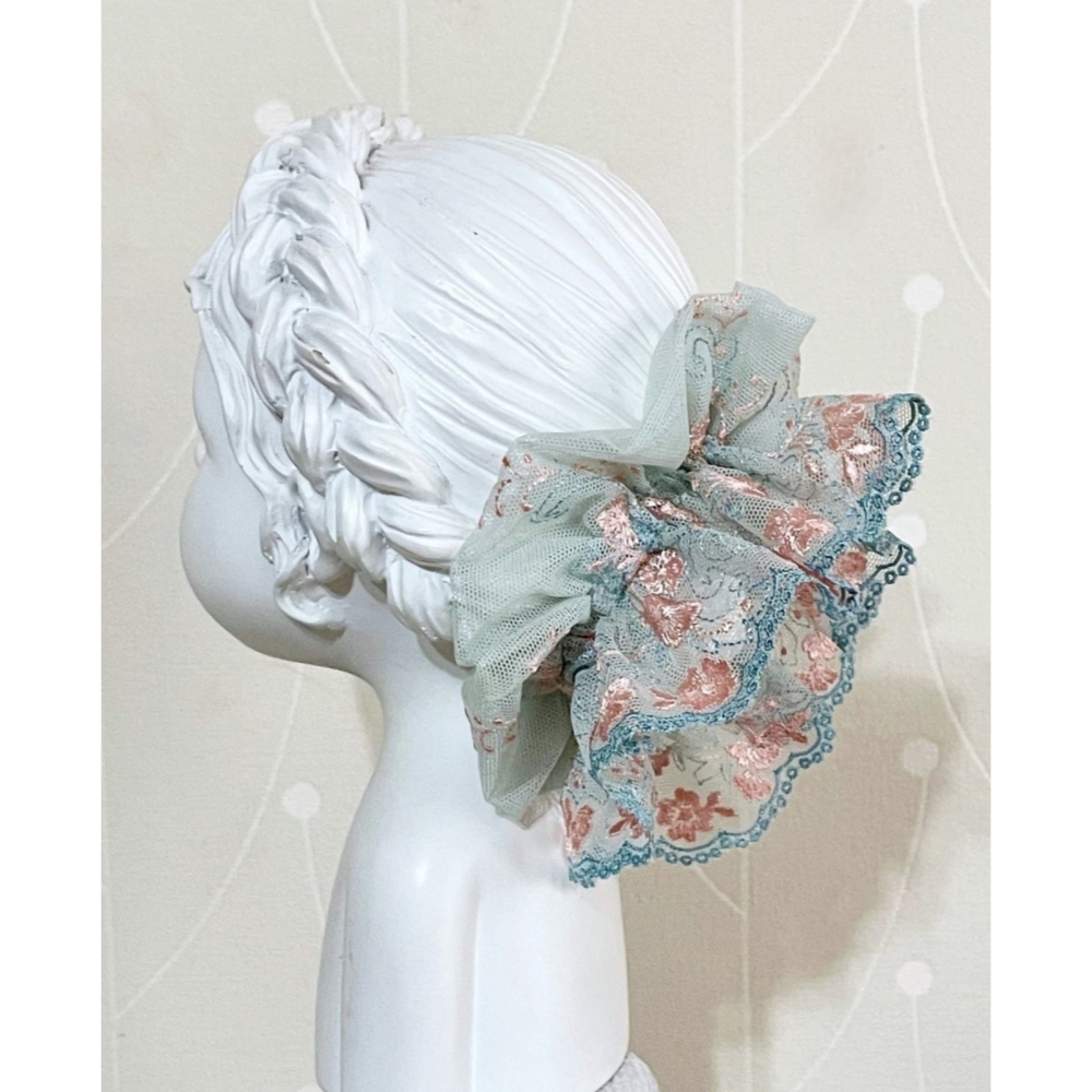 ＊哈娜髮飾＊法式刺繡蕾絲大腸圈/ 髮圈 大腸髮圈 髮束 髮繩 髮飾 頭飾 禮物-細節圖2