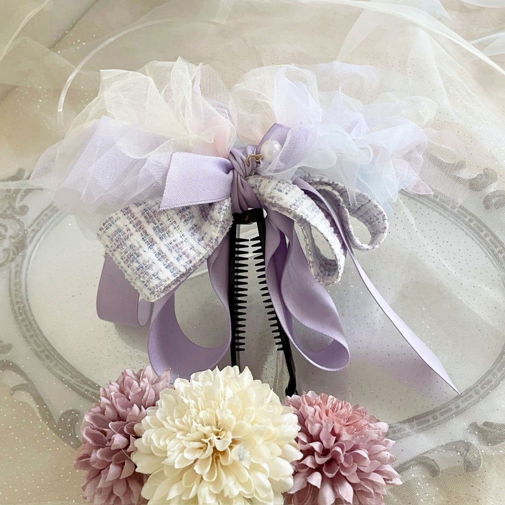 ＊哈娜髮飾＊手工仙女夾 馬卡龍紗 香蕉夾 鯊魚夾 髮圈 馬尾夾 蝴蝶結髮夾 相交夾 三爪夾 抓夾 髮叉 髮梳 邊夾-細節圖5