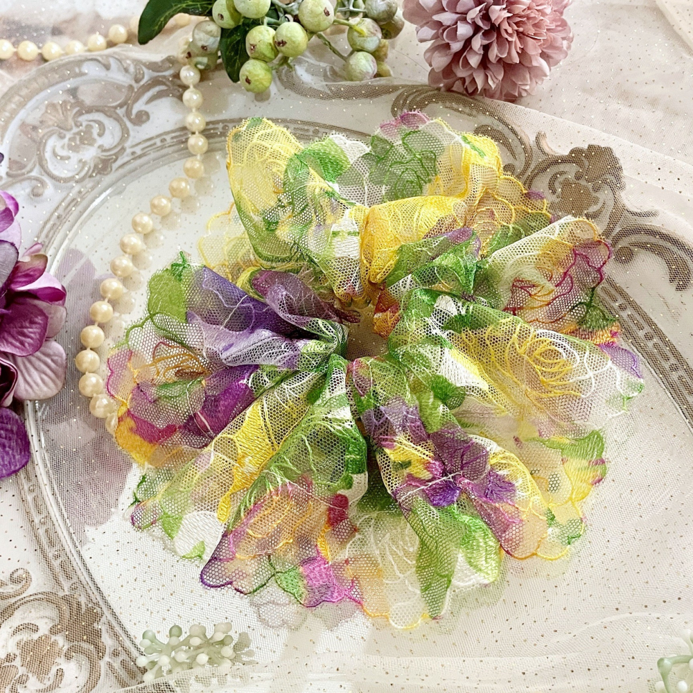 ＊哈娜髮飾＊法式刺繡蕾絲大腸圈/ 髮圈 大腸髮圈 髮束 髮繩 髮飾 頭飾 禮物-細節圖2