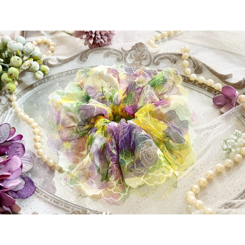 ＊哈娜髮飾＊法式刺繡蕾絲大腸圈/ 髮圈 大腸髮圈 髮束 髮繩 髮飾 頭飾 禮物-細節圖3