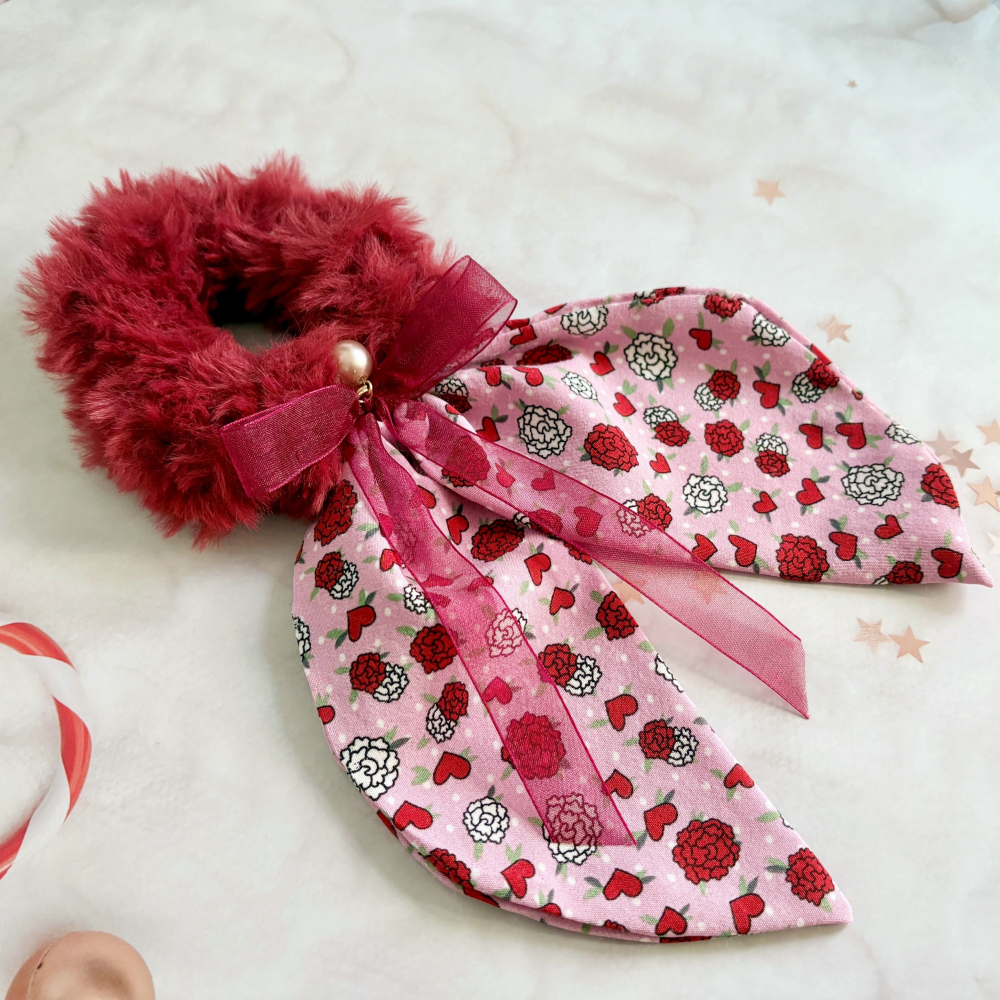 ＊哈娜髮飾＊手工絲巾式蝴蝶結大腸圈~垂墜毛線髮圈 甜甜圈髮束 髮繩 髮飾 頭飾 禮物 生日大腸髮圈 客製 訂製-細節圖2