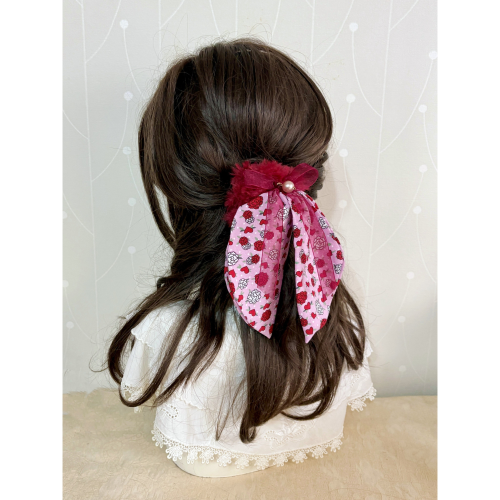 ＊哈娜髮飾＊手工絲巾式蝴蝶結大腸圈~垂墜毛線髮圈 甜甜圈髮束 髮繩 髮飾 頭飾 禮物 生日大腸髮圈 客製 訂製-細節圖3