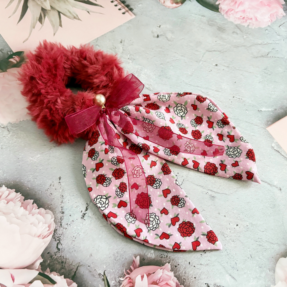 ＊哈娜髮飾＊手工絲巾式蝴蝶結大腸圈~垂墜毛線髮圈 甜甜圈髮束 髮繩 髮飾 頭飾 禮物 生日大腸髮圈 客製 訂製-細節圖5