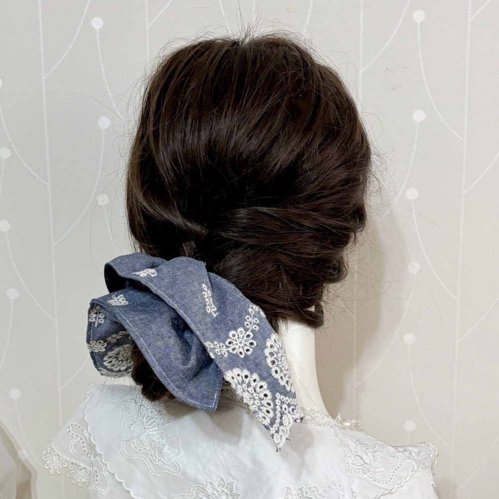 ＊哈娜髮飾＊方形大腸圈/ 髮圈 刺繡蕾絲 牛仔腸圈 棉布大腸髮圈 髮束 髮繩 髮飾 頭飾 禮物-細節圖5