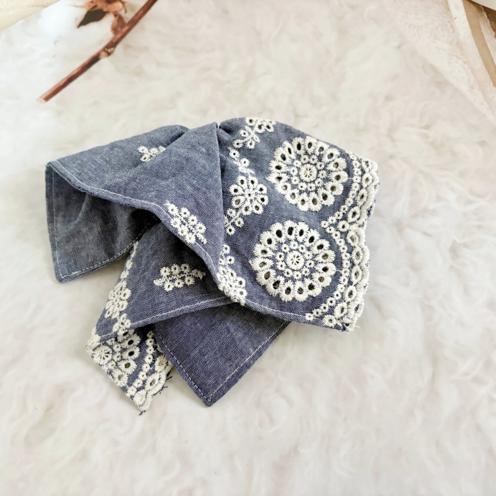 ＊哈娜髮飾＊方形大腸圈/ 髮圈 刺繡蕾絲 牛仔腸圈 棉布大腸髮圈 髮束 髮繩 髮飾 頭飾 禮物-細節圖6