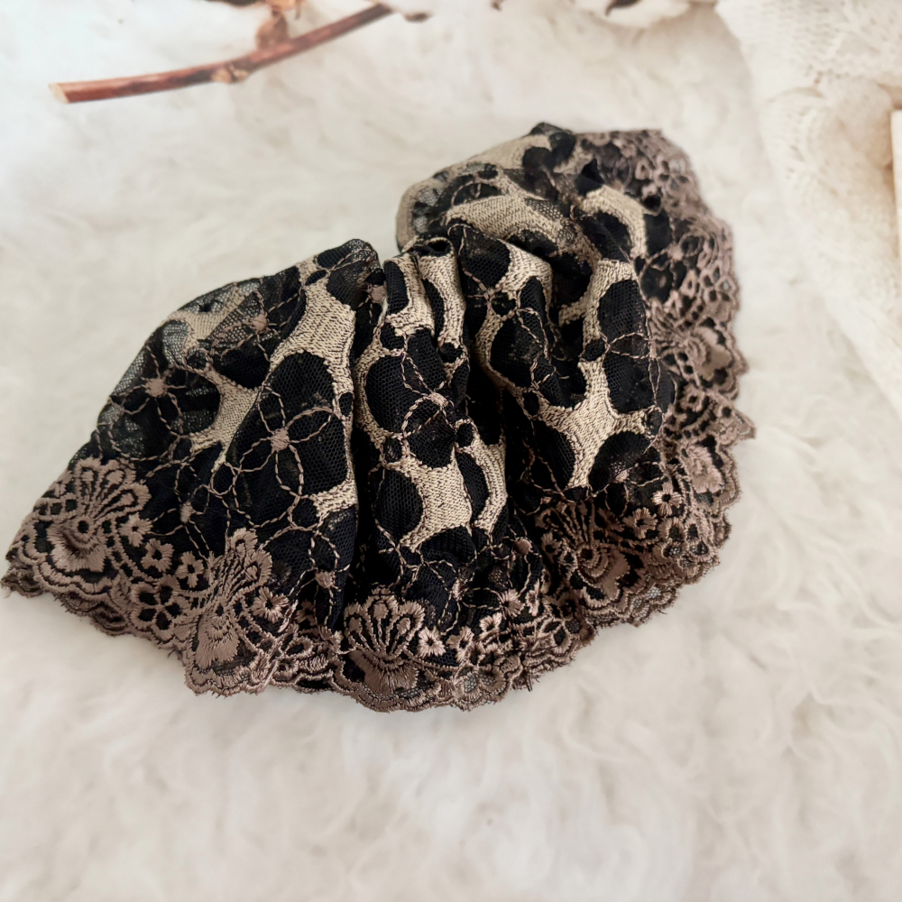 ＊哈娜髮飾＊法式刺繡蕾絲大腸圈/ 髮圈 大腸髮圈 髮束 髮繩 髮飾 頭飾 禮物-細節圖2