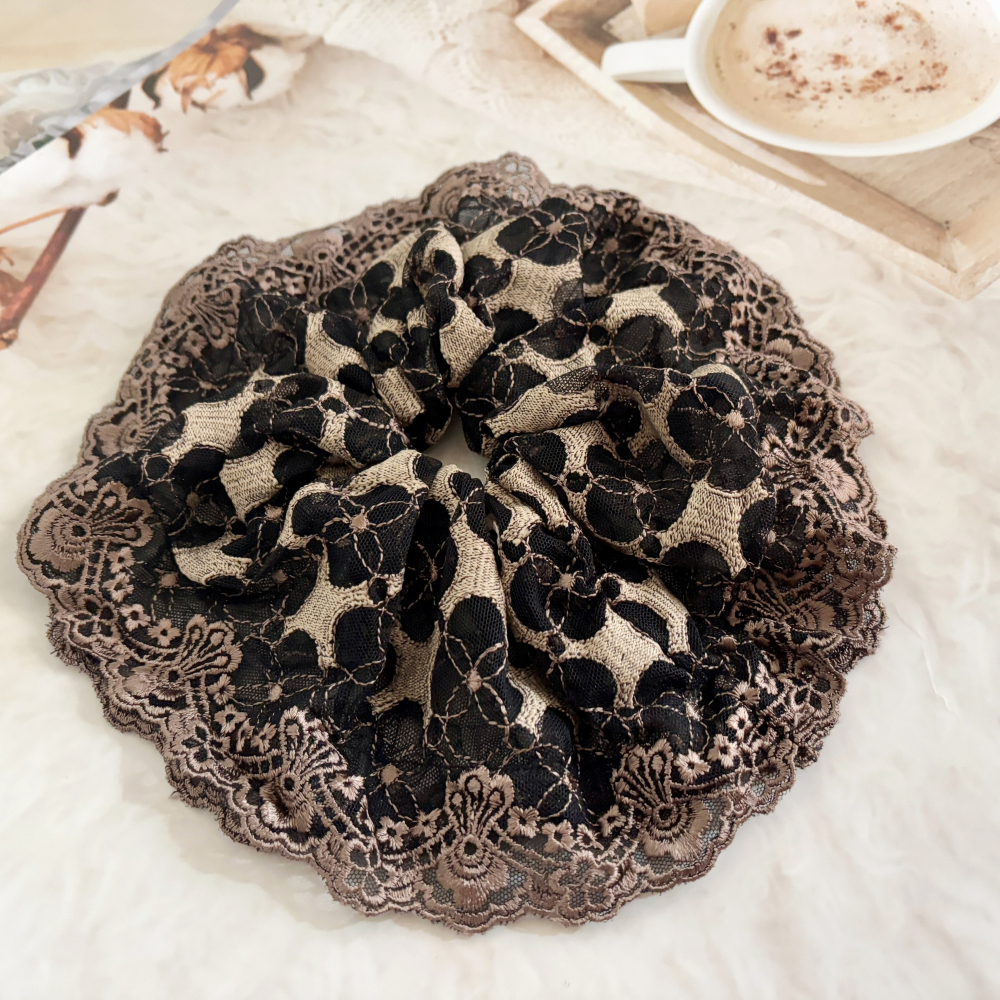 ＊哈娜髮飾＊法式刺繡蕾絲大腸圈/ 髮圈 大腸髮圈 髮束 髮繩 髮飾 頭飾 禮物-細節圖4