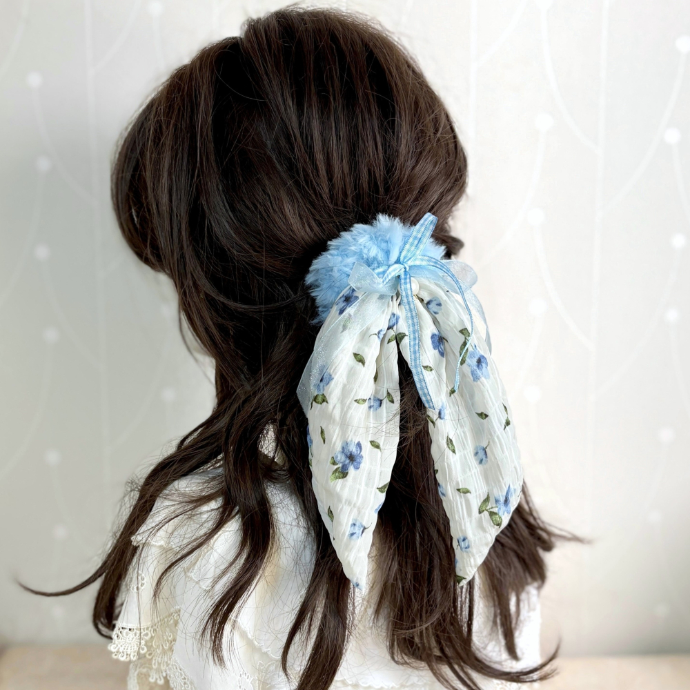 ＊哈娜髮飾＊手工絲巾式蝴蝶結大腸圈~垂墜毛線髮圈 甜甜圈髮束 髮繩 髮飾 頭飾 禮物 生日大腸髮圈 客製 訂製-細節圖2