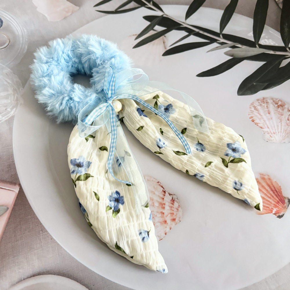 ＊哈娜髮飾＊手工絲巾式蝴蝶結大腸圈~垂墜毛線髮圈 甜甜圈髮束 髮繩 髮飾 頭飾 禮物 生日大腸髮圈 客製 訂製-細節圖3