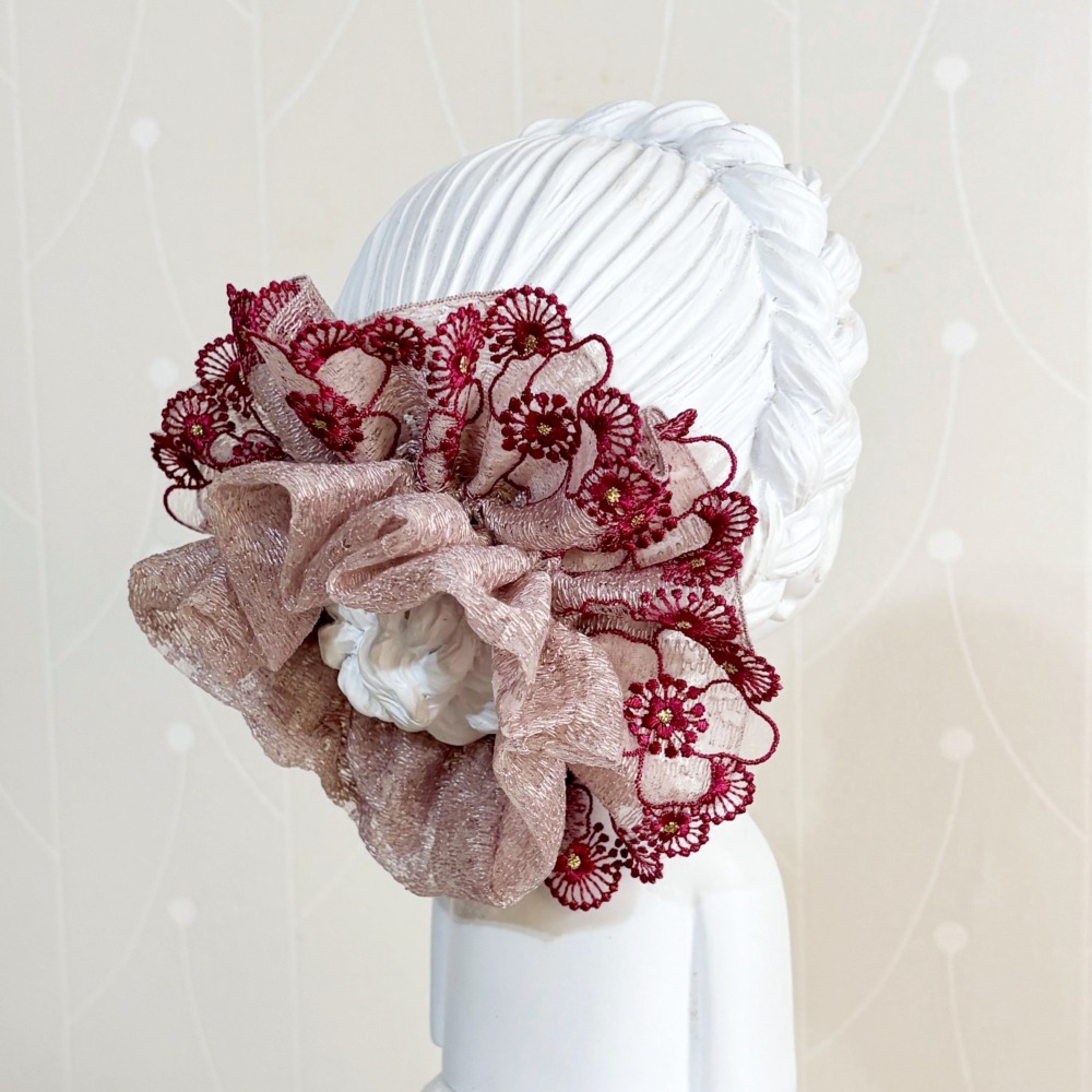 ＊哈娜髮飾＊法式刺繡蕾絲大腸圈/ 髮圈 大腸髮圈 髮束 髮繩 髮飾 頭飾 禮物-細節圖3