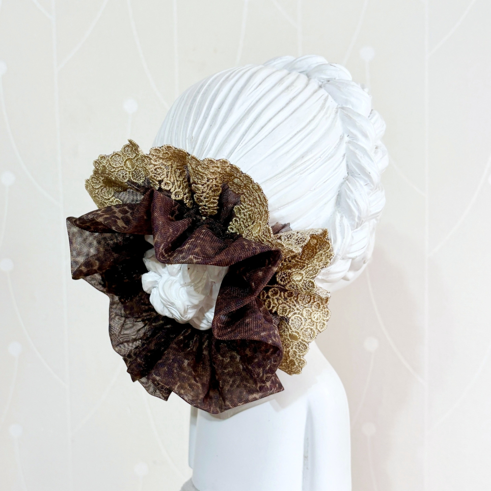 ＊哈娜髮飾＊法式刺繡蕾絲大腸圈/  豹紋 台灣製 獨家 MIT 髮圈 大腸髮圈 髮束 髮繩 髮飾 頭飾 禮物-細節圖2