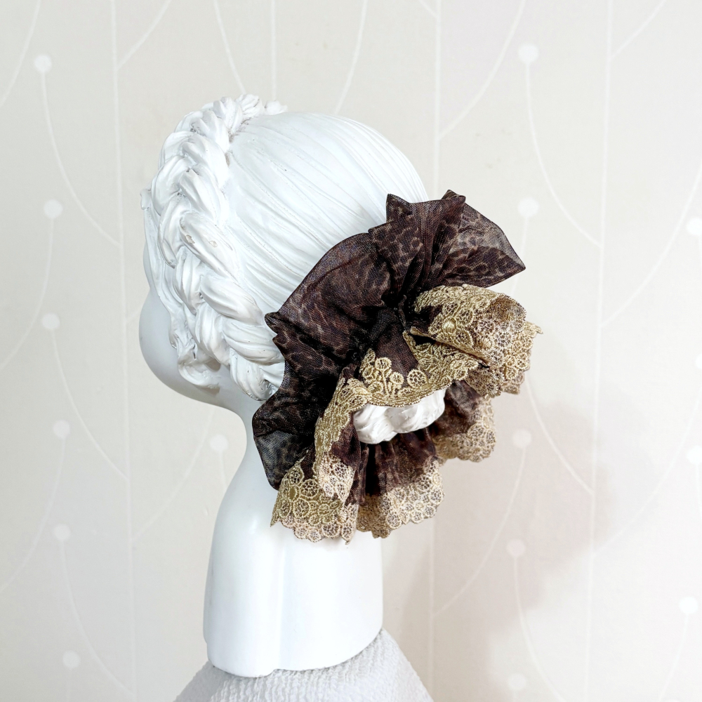 ＊哈娜髮飾＊法式刺繡蕾絲大腸圈/  豹紋 台灣製 獨家 MIT 髮圈 大腸髮圈 髮束 髮繩 髮飾 頭飾 禮物-細節圖3