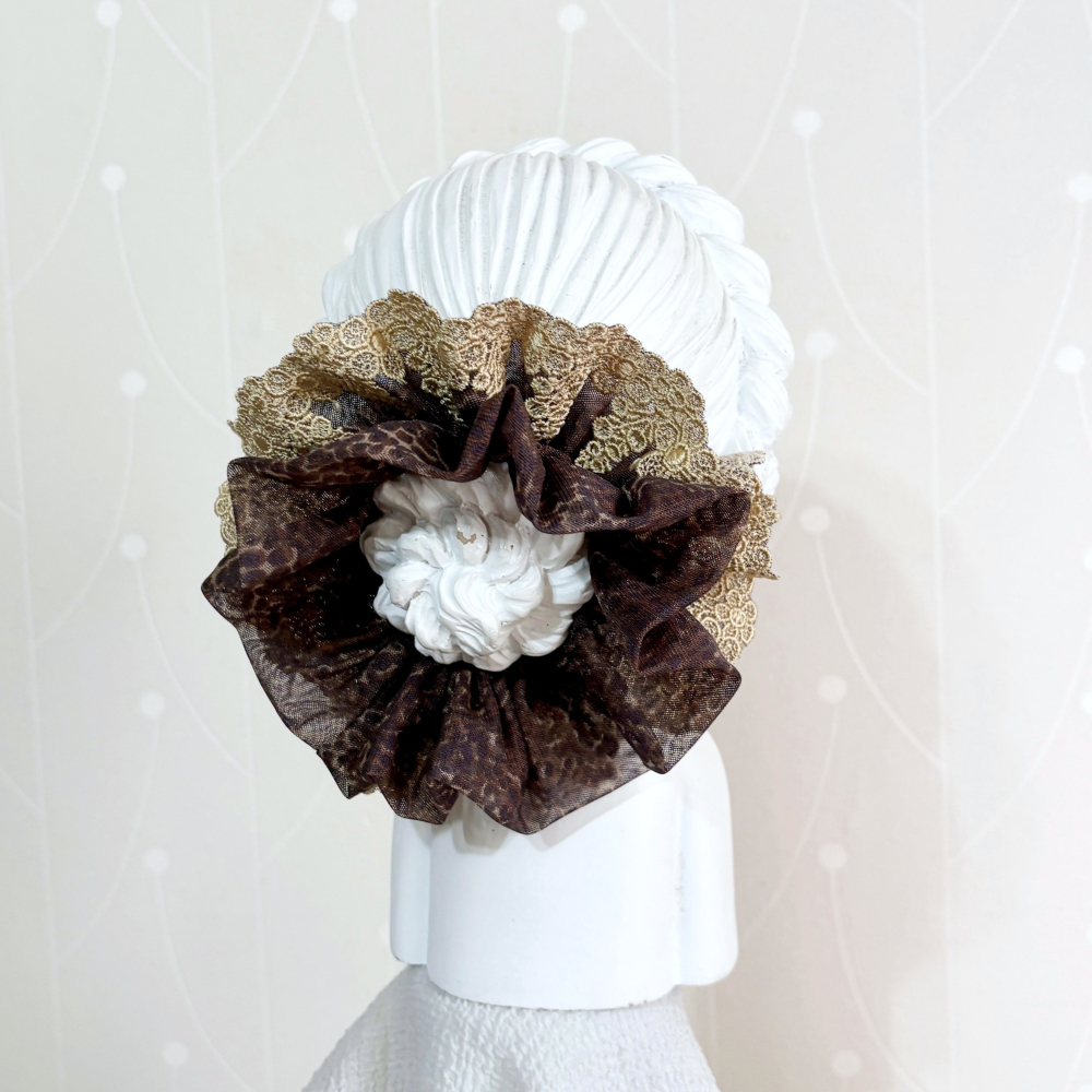 ＊哈娜髮飾＊法式刺繡蕾絲大腸圈/  豹紋 台灣製 獨家 MIT 髮圈 大腸髮圈 髮束 髮繩 髮飾 頭飾 禮物-細節圖4