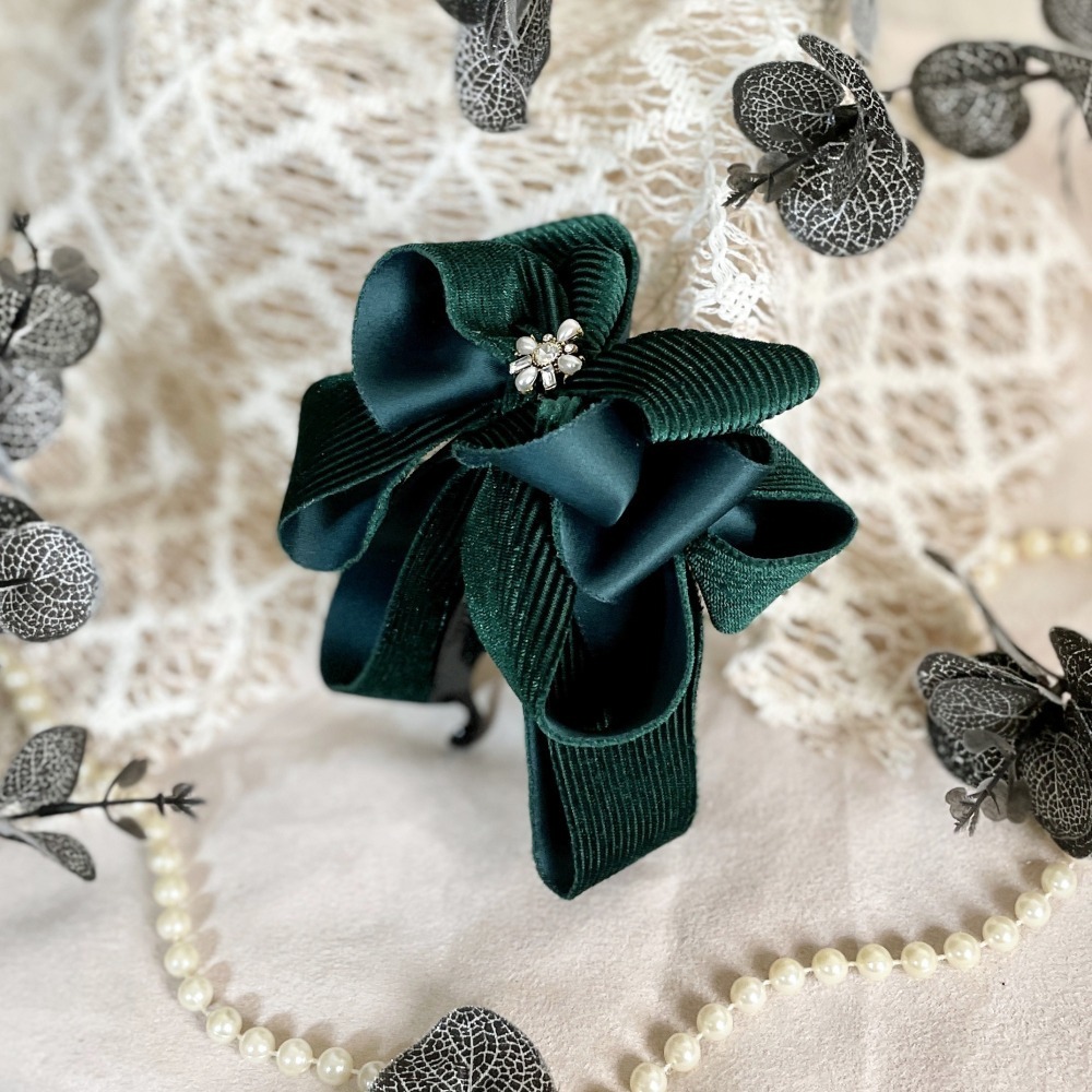 ＊哈娜髮飾＊絨質手工仙女夾/綠色大蝴蝶結香蕉夾 鯊魚夾 髮圈 馬尾夾 髮夾 相交夾 三爪夾 包頭抓夾 髮叉 髮梳 邊夾-細節圖2