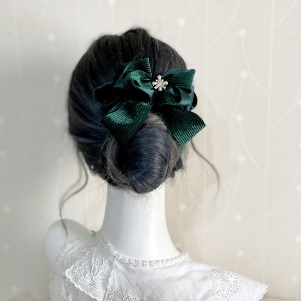 ＊哈娜髮飾＊絨質手工仙女夾/綠色大蝴蝶結香蕉夾 鯊魚夾 髮圈 馬尾夾 髮夾 相交夾 三爪夾 包頭抓夾 髮叉 髮梳 邊夾-細節圖3