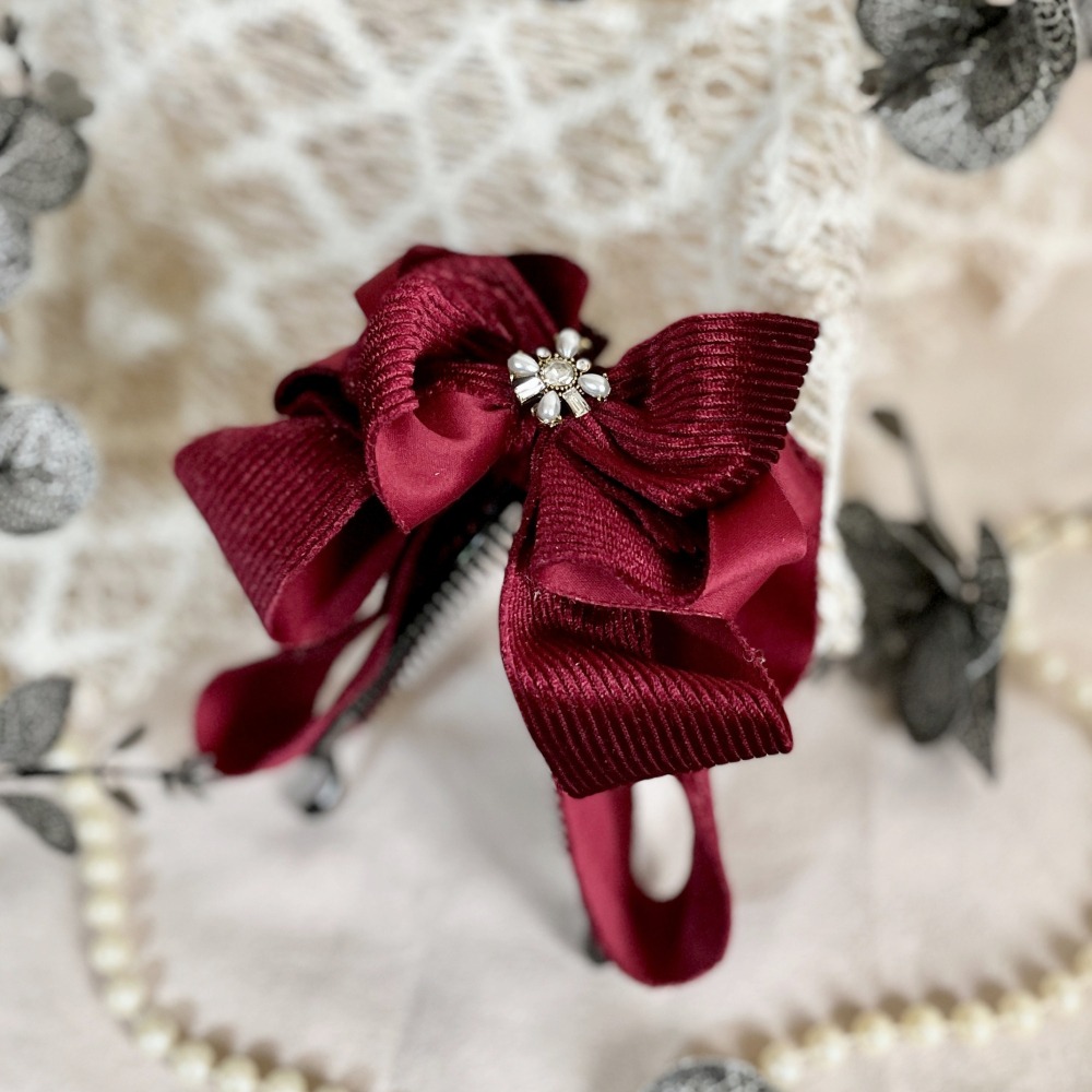 ＊哈娜髮飾＊絨質手工仙女夾/深紅色大蝴蝶結香蕉夾鯊魚夾 髮圈 馬尾夾 髮夾 相交夾 三爪夾 包頭抓夾 髮叉 髮梳 邊夾-細節圖2