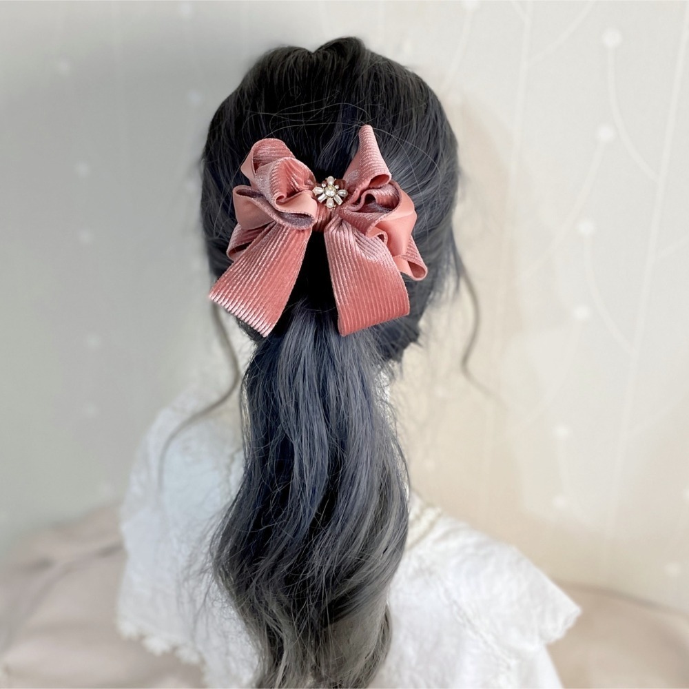 ＊哈娜髮飾＊絨質手工仙女夾/橘色大蝴蝶結香蕉夾 鯊魚夾 髮圈 馬尾夾 髮夾 相交夾 三抓夾 包頭抓夾 髮叉 髮梳 邊夾-細節圖3