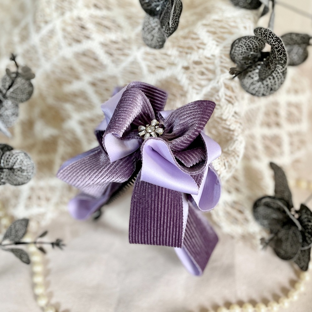 ＊哈娜髮飾＊絨質手工仙女夾/紫色蝴蝶結 香蕉夾 鯊魚夾 髮圈 馬尾夾 髮夾 相交夾 三爪夾 包頭抓夾 髮叉 髮梳 邊夾-細節圖2