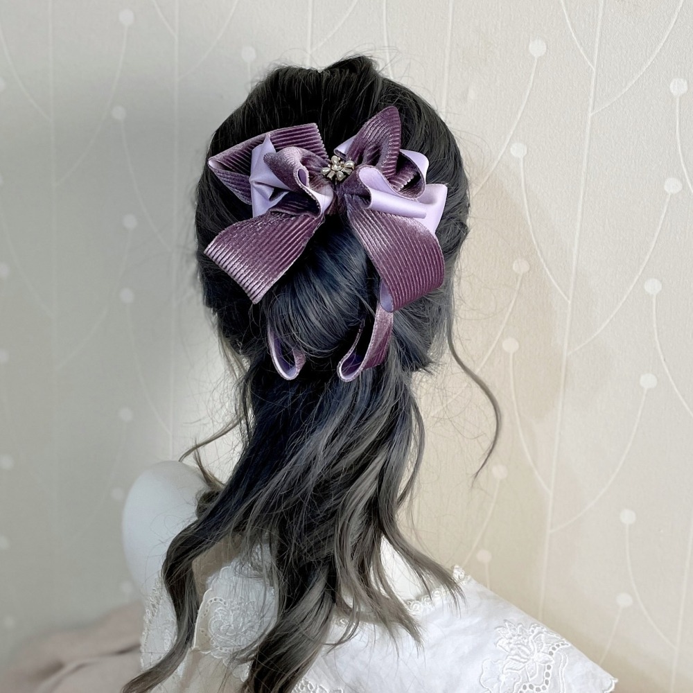 ＊哈娜髮飾＊絨質手工仙女夾/紫色蝴蝶結 香蕉夾 鯊魚夾 髮圈 馬尾夾 髮夾 相交夾 三爪夾 包頭抓夾 髮叉 髮梳 邊夾-細節圖3
