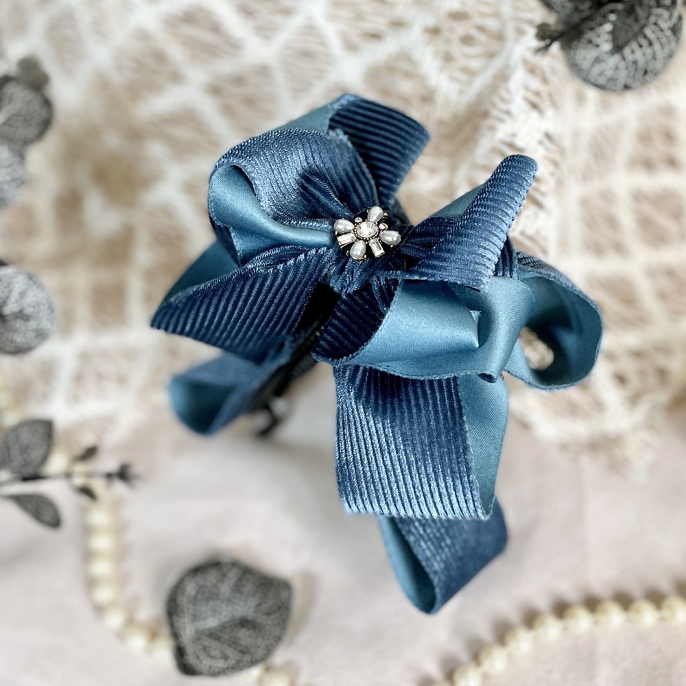 ＊哈娜髮飾＊絨質手工仙女夾/藍色大蝴蝶結香蕉夾鯊魚夾 髮圈 馬尾夾 髮夾 相交夾 三爪夾 包頭抓夾 髮叉 髮梳 邊夾-細節圖2