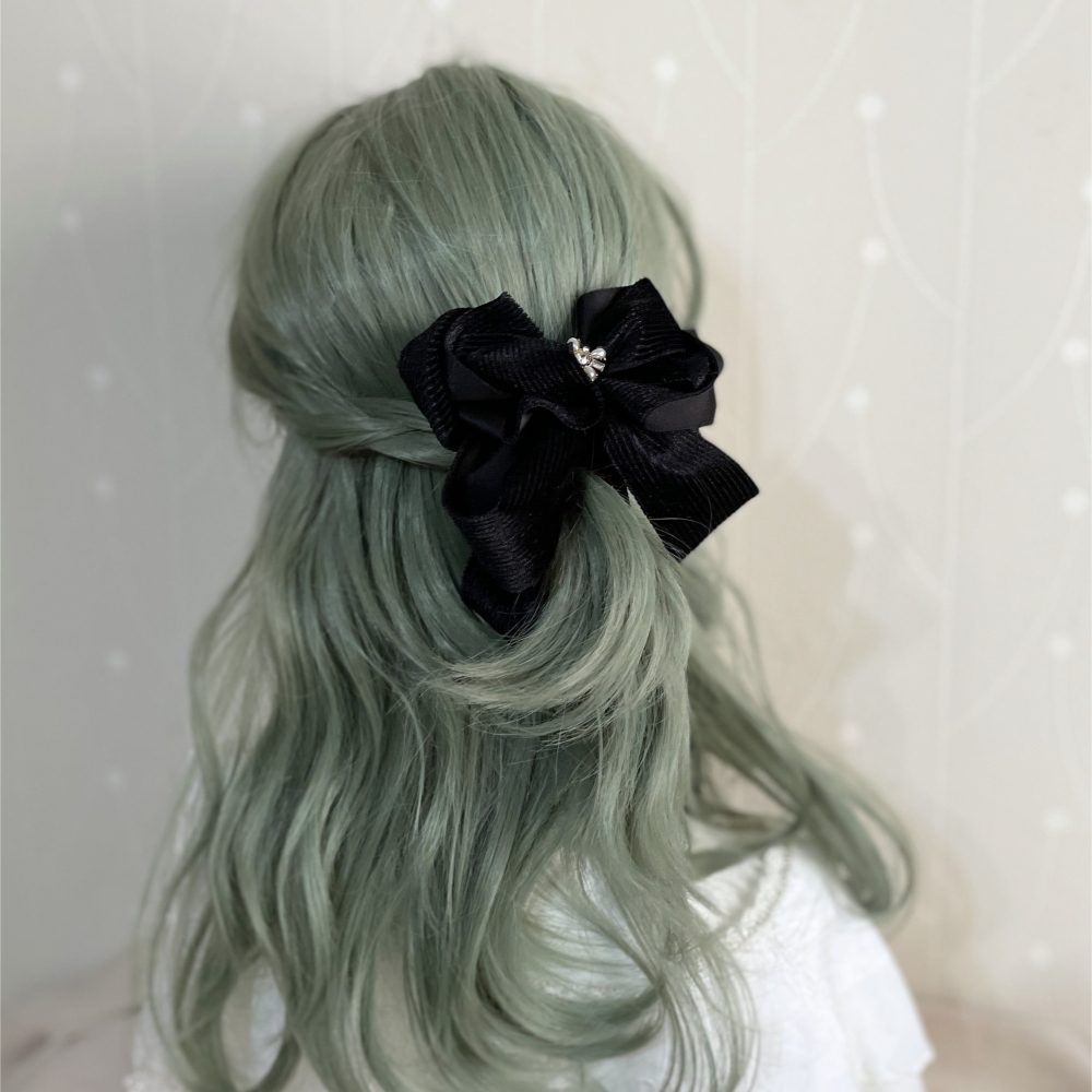 ＊哈娜髮飾＊絨質手工仙女夾/黑色大蝴蝶結 香蕉夾 鯊魚夾 髮圈 馬尾夾 髮夾 相交夾 三抓夾 包頭抓夾 髮梳 邊夾-細節圖3