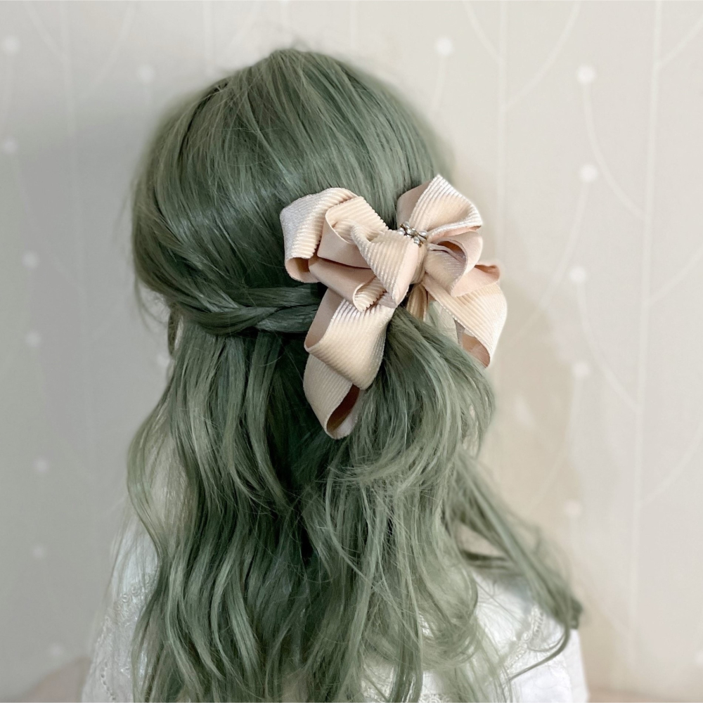 ＊哈娜髮飾＊絨質手工仙女夾/米白色大蝴蝶結香蕉夾 鯊魚夾 髮圈 馬尾夾 髮夾 相交夾 三抓夾 包頭抓夾 髮梳 邊夾-細節圖3