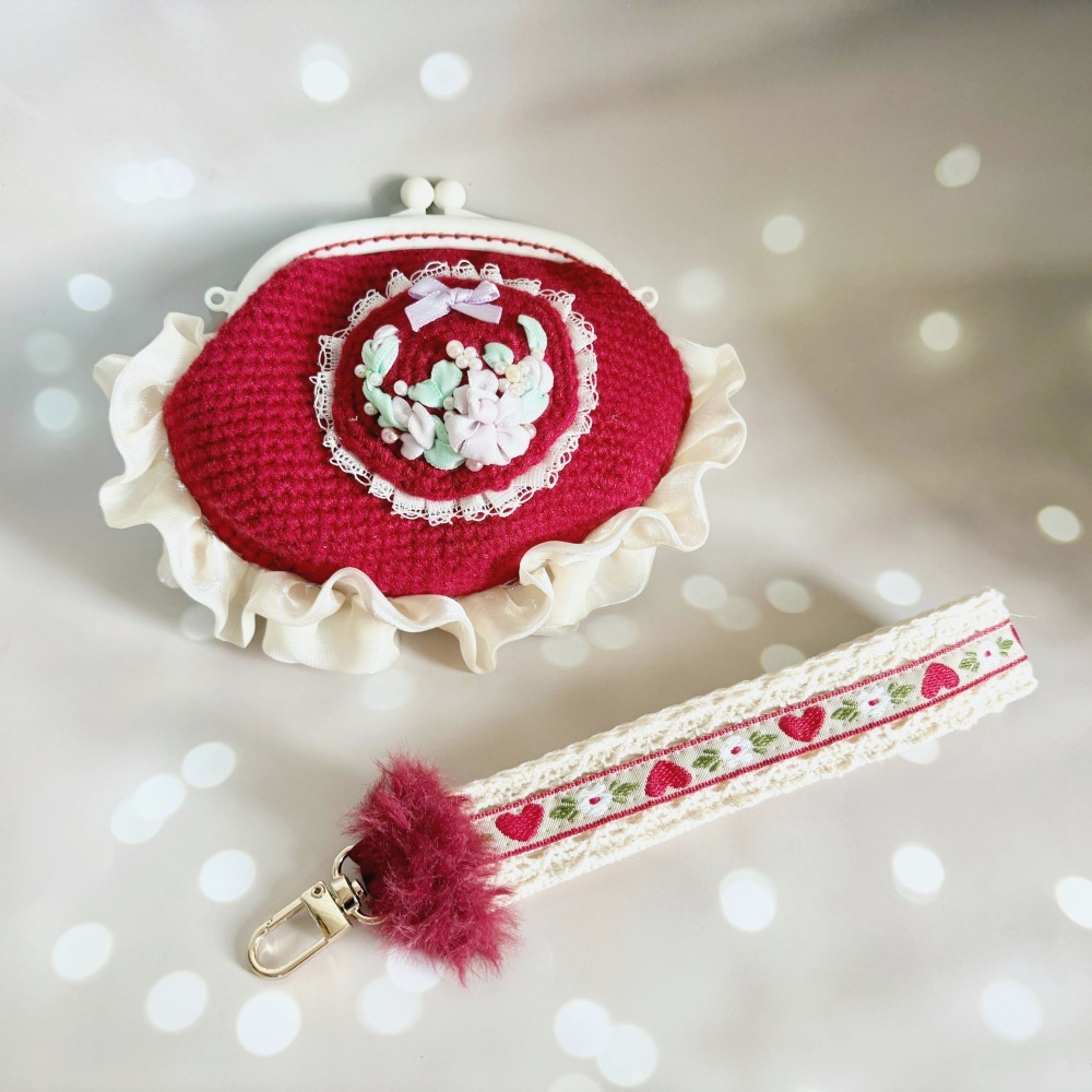 法式刺繡口金包 / 重工珠繡 琉璃裙邊 零錢包 小包 錢包 包袋 手腕帶 包袋掛繩 背帶 包包提袋-細節圖3