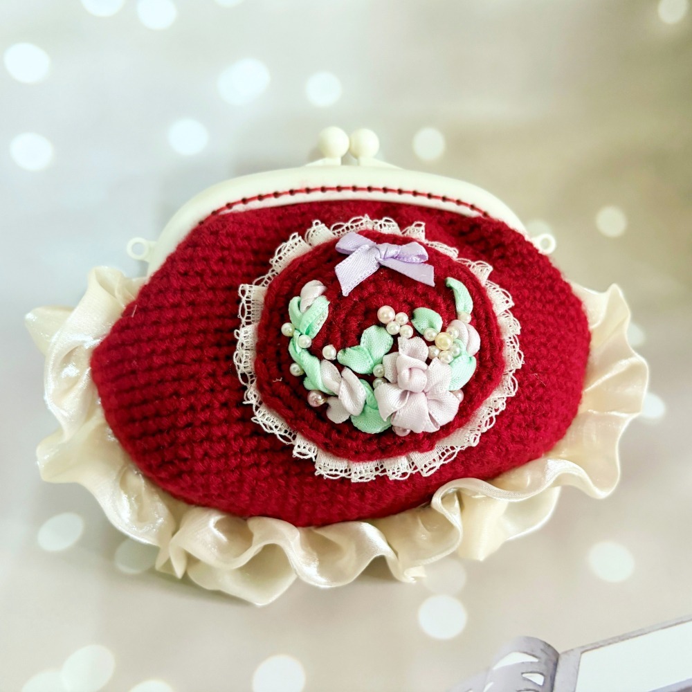 法式刺繡口金包 / 重工珠繡 琉璃裙邊 零錢包 小包 錢包 包袋 手腕帶 包袋掛繩 背帶 包包提袋-細節圖4