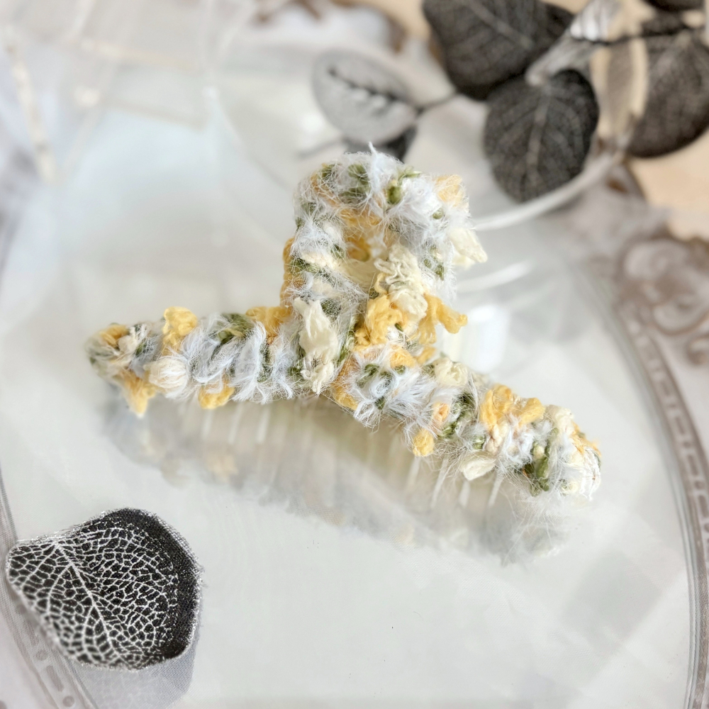 ＊哈娜髮飾＊手工紗線髮夾/毛線鯊魚夾 超大抓夾 髮量多 髮飾 飾品 新娘頭飾 盤髮 丸子頭 包頭 禮物 生日-細節圖4