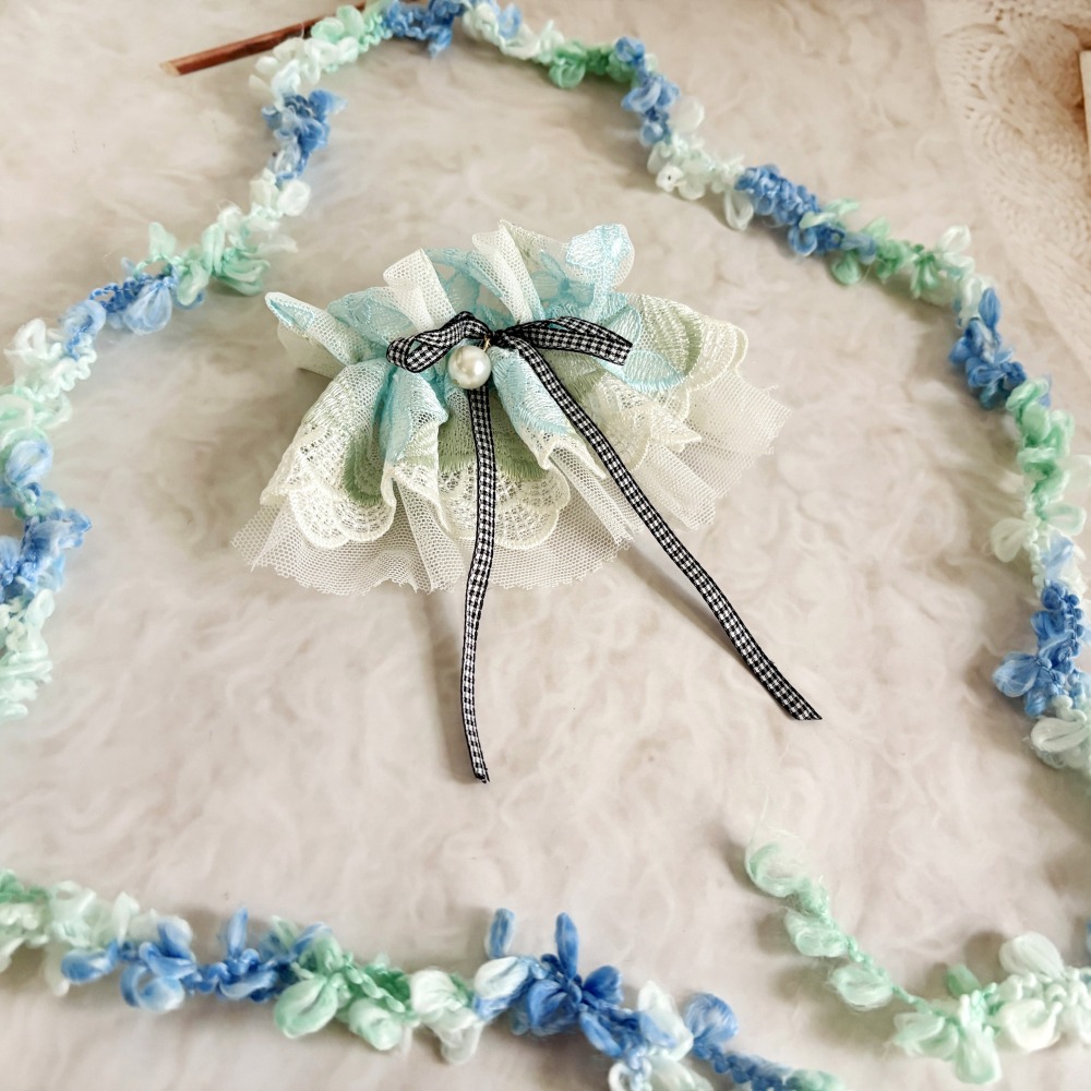 刺繡蕾絲皺褶髮夾/ 馬尾夾 編織髮插 馬尾插 髮叉 髮梳 邊夾 髮飾 壓夾 瀏海夾 彈簧夾 法國夾 法式夾 自動夾-細節圖5