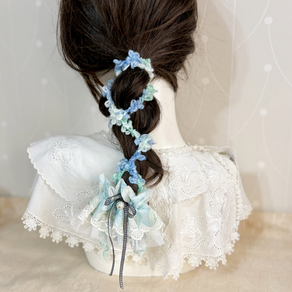 刺繡蕾絲皺褶髮夾/ 馬尾夾 編織髮插 馬尾插 髮叉 髮梳 邊夾 髮飾 壓夾 瀏海夾 彈簧夾 法國夾 法式夾 自動夾-細節圖2